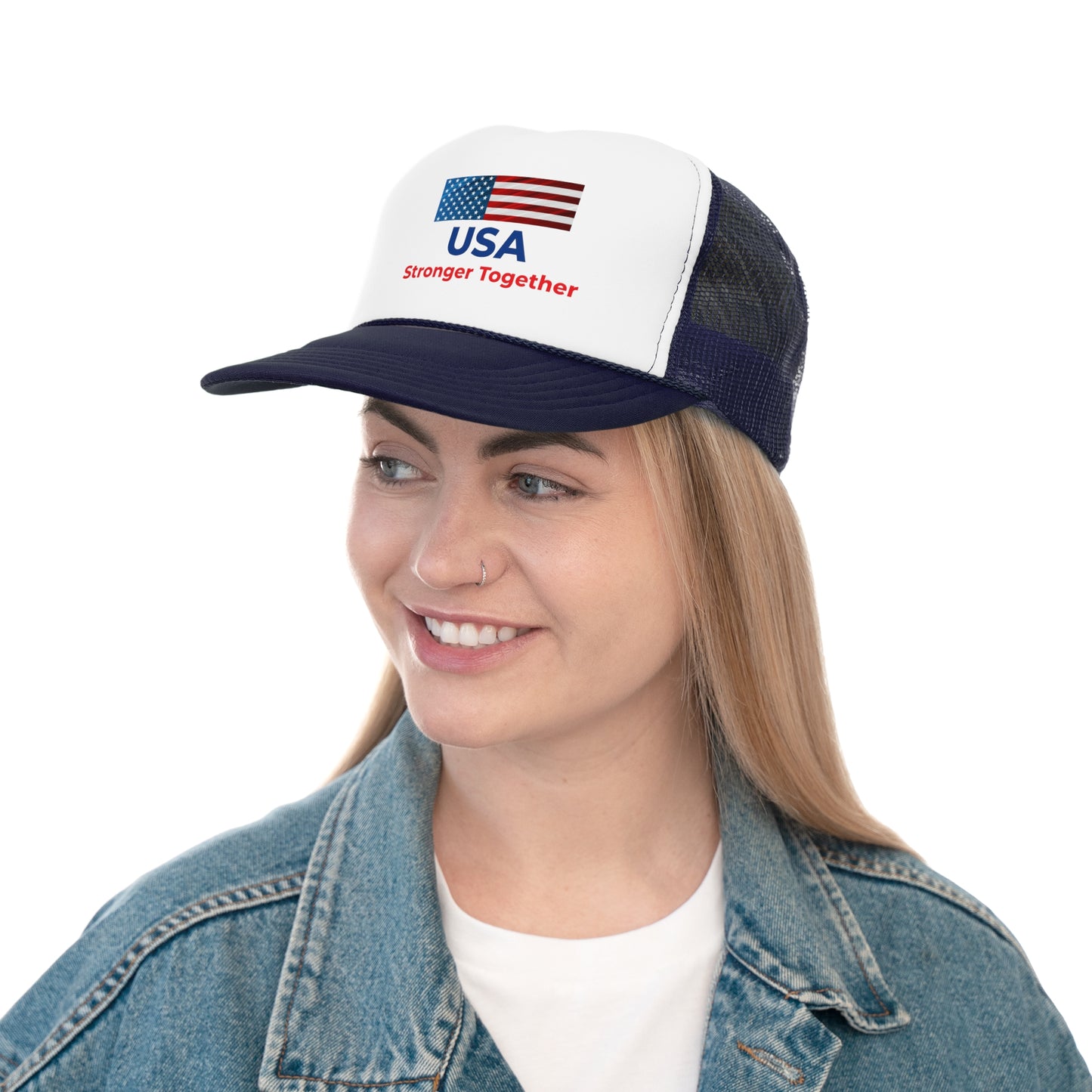 Patriotic Trucker Hats, USA Stronger Together Cap, American Flag Mesh Caps for Festivals, BBQs, Camping, and National Holidays