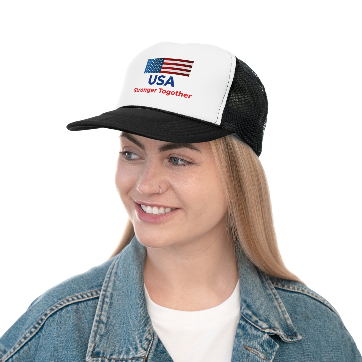 Patriotic Trucker Hats, USA Stronger Together Cap, American Flag Mesh Caps for Festivals, BBQs, Camping, and National Holidays