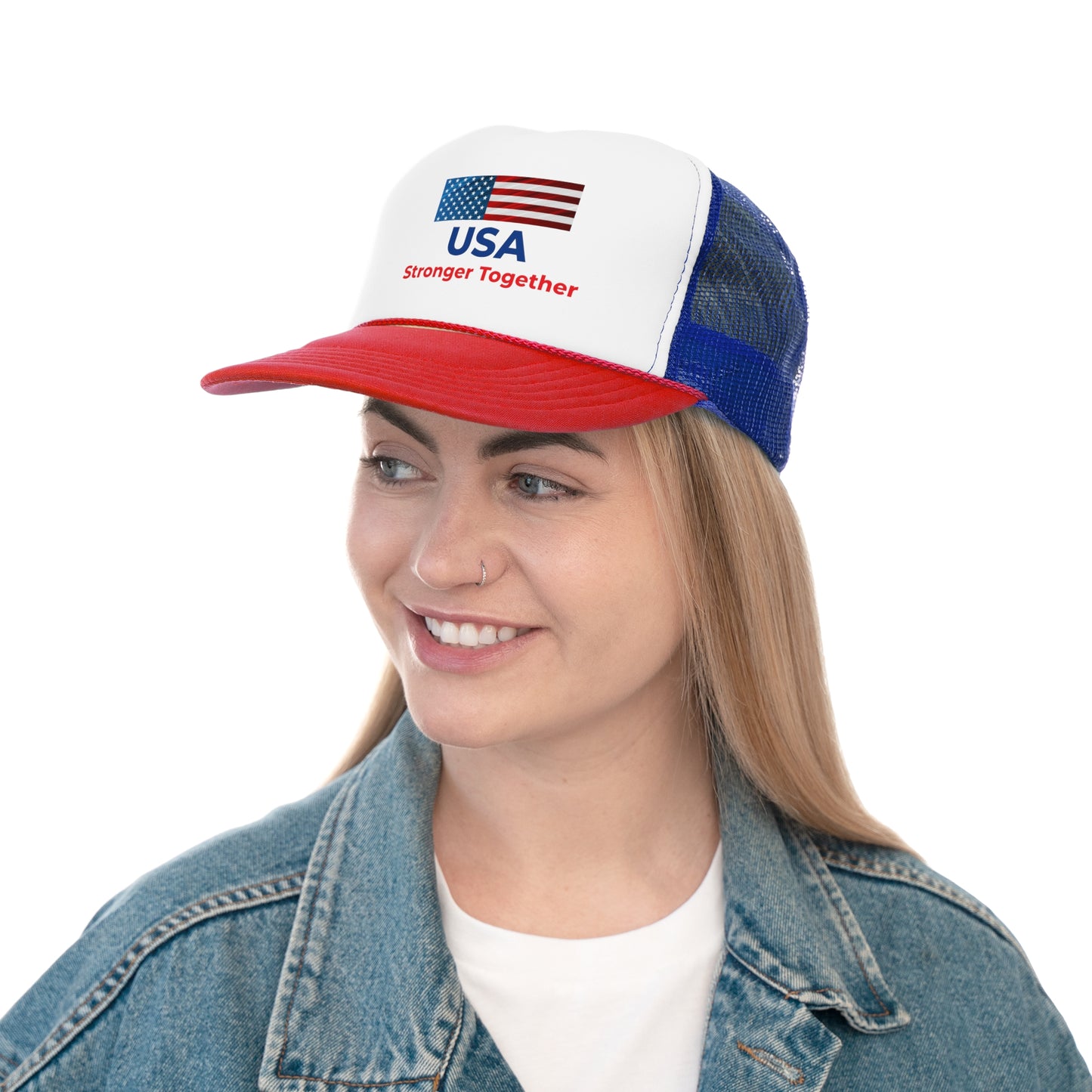 Patriotic Trucker Hats, USA Stronger Together Cap, American Flag Mesh Caps for Festivals, BBQs, Camping, and National Holidays